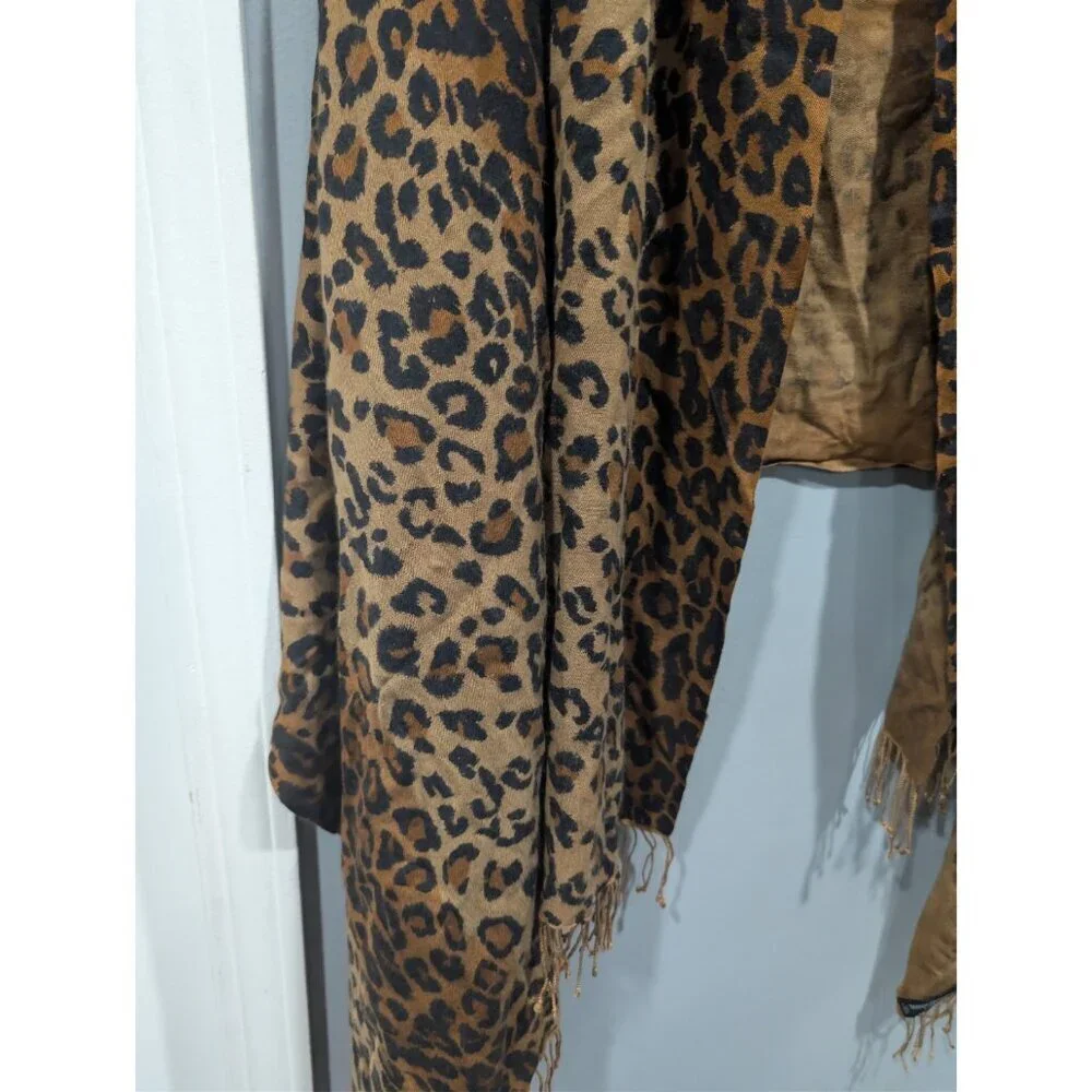 Tashia Pashmina London Women's Leopard Print Shawl Scarf Cashmere Silk Fringe
